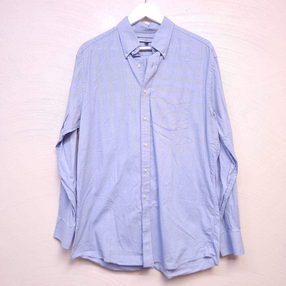 Tommy Hilfiger Button Down Size 16 Mens Shirt Blue White Ithaca 2008 Y2k